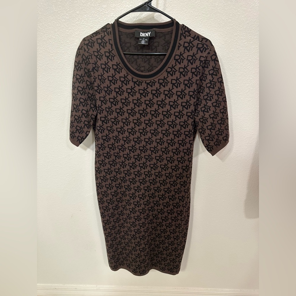 DKNY Black and Brown Logo Midi Dress